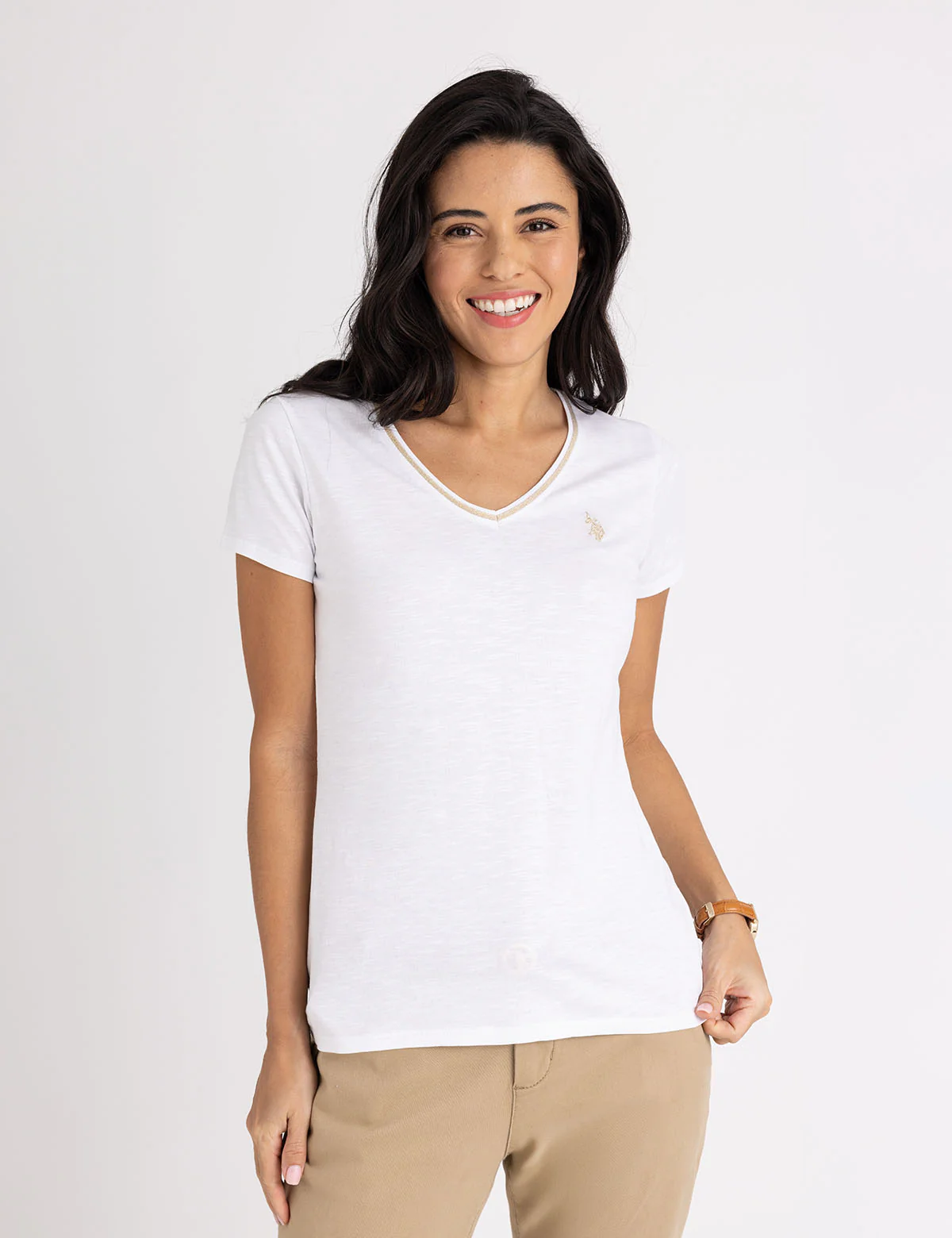 

Футболка U.S. Polo Assn Metallic Trim V-neck, белый