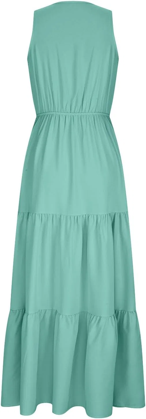 Женское повседневное платье макси с V-образным вырезом, Mint Green — фото 4