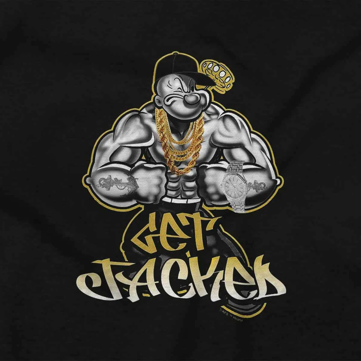 Детское боди-комбинезон с коротким рукавом Popeye Get Jacked Muscle Brisco Brands, Black — фото 2