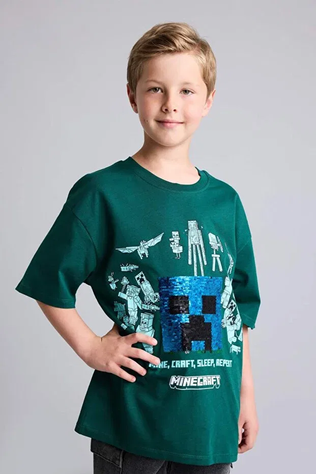 Детская футболка с принтом Minecraft Licensed Defacto, Green-Gn516 — фото 3