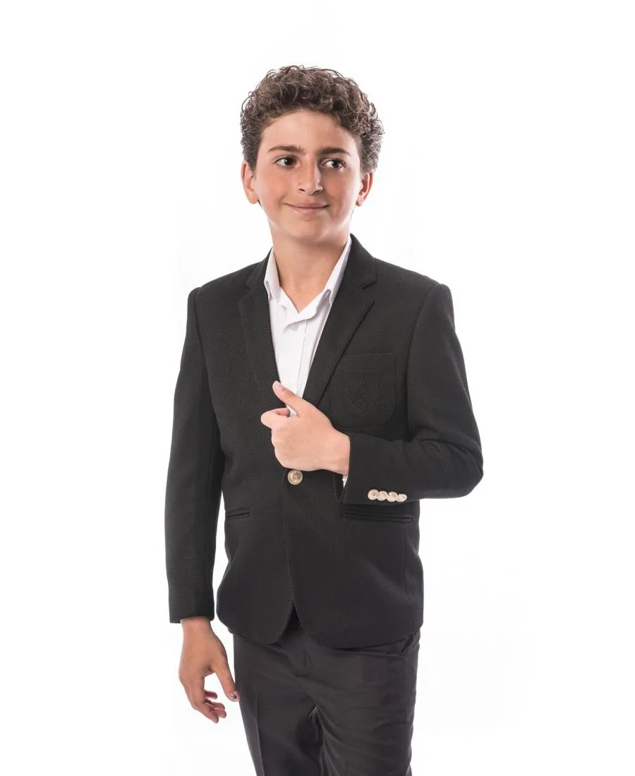 Elie Balleh Детский черный приталенный блейзер с сотовой текстурой