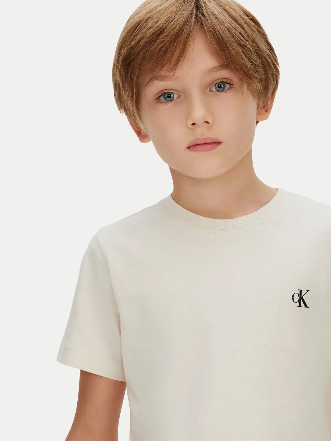 Комплект из футболок стандартного кроя для мальчика Monologo Calvin Klein Jeans, бежевый — фото 4