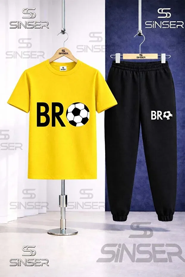 Детский комплект футболки и штанов с принтом Ss Sinser, Yellow - Black