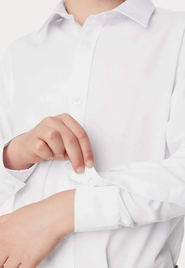 Блузка 3 шт, утюжка не требуется, easy school - button-down blouse, Marks & Spencer, white, белый — фото 3