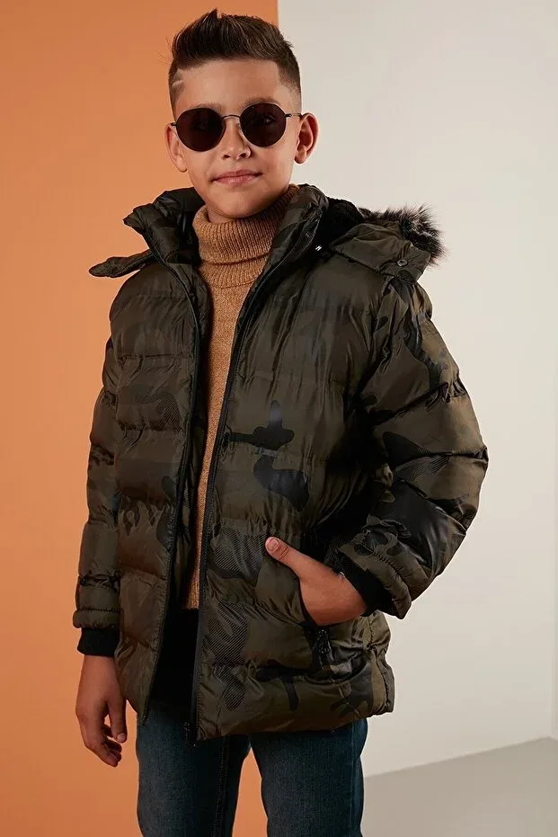 Детское зимнее пальто-пуховик для девочек Camouflage Lifeformoda, Dark Green — фото 2