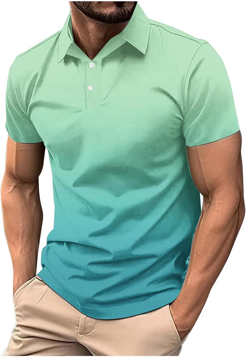 Мужская градиентная футболка с пуговицами Demi, Mint Green