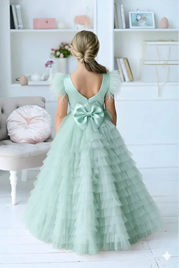 Детское платье для девочек из тюля с воланами Asel Kids, Green