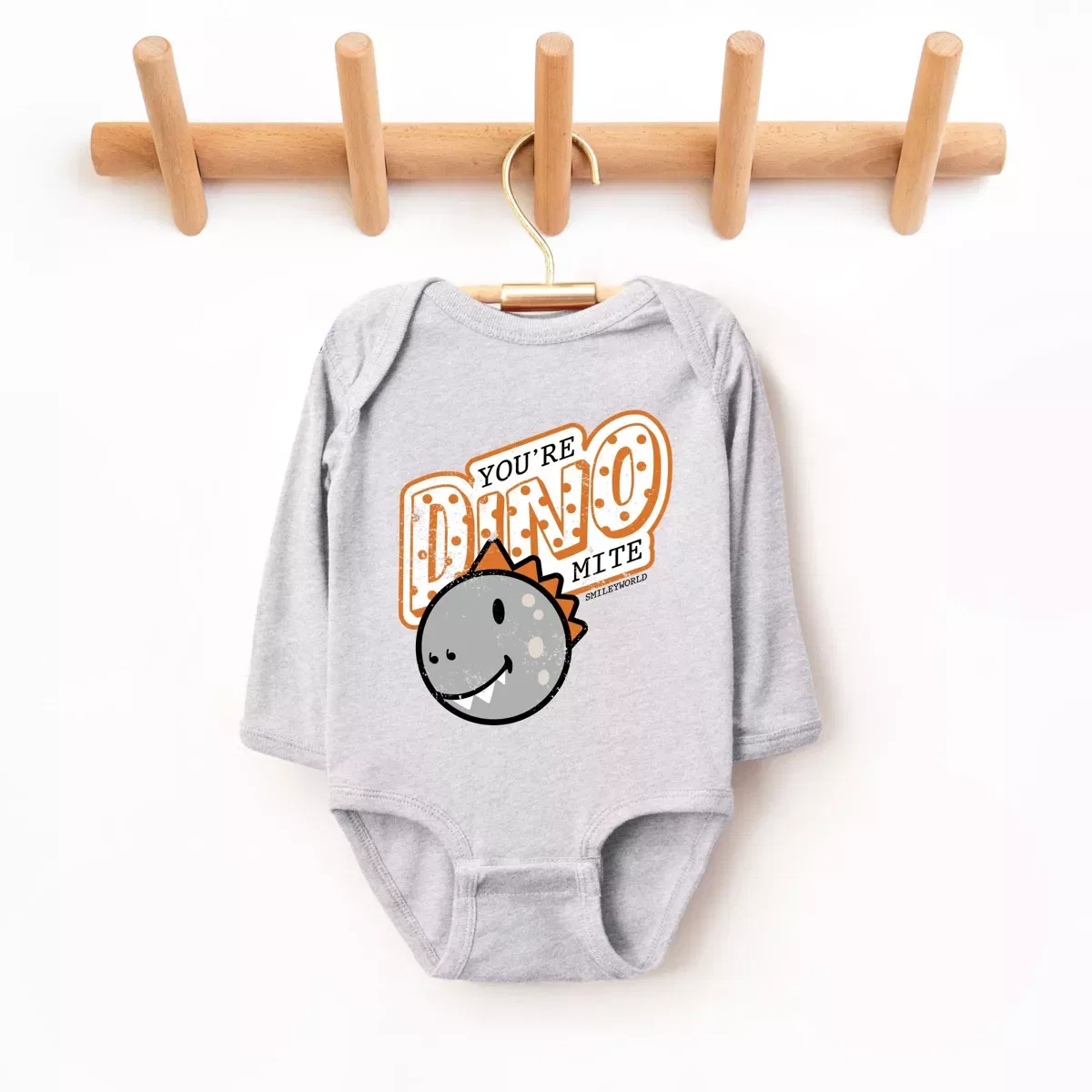 Детский боди-комбинезон с принтом SmileyWorld You're Dino-Mite The Juniper Shop, Heather Grey — фото 2