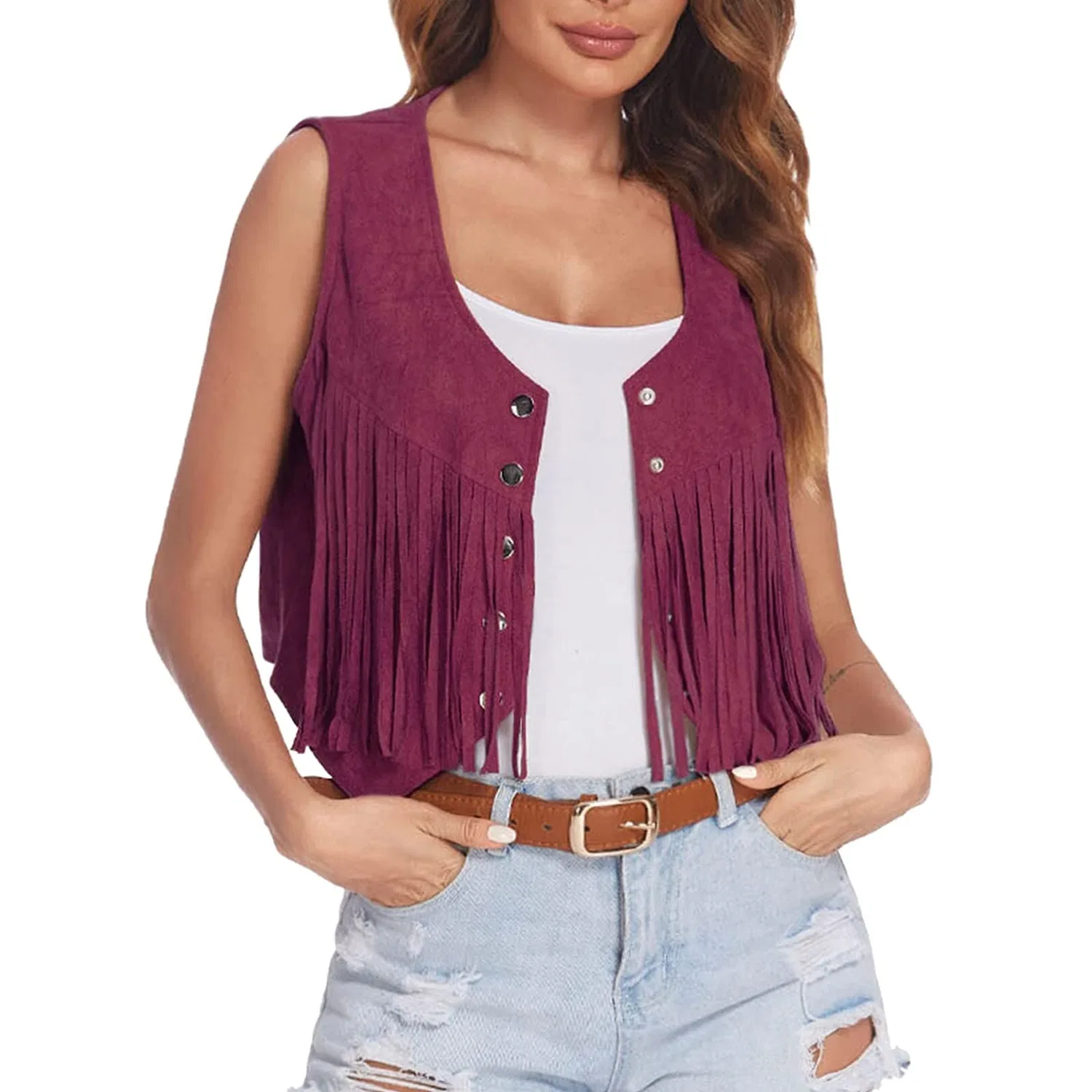 Женский жилет с бахромой Cowboy Vintage Fringed Classic Hippie Western, Lilla