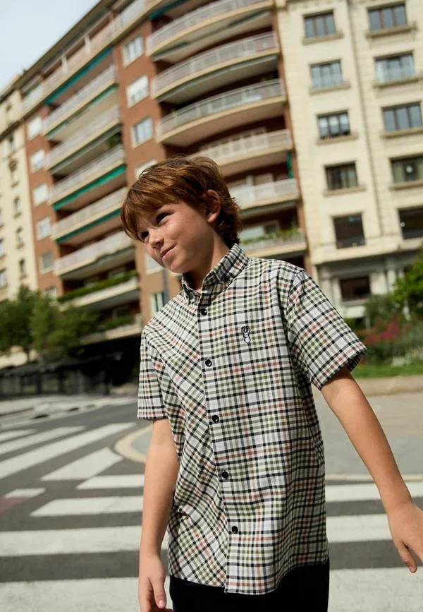 Рубашка хлопковая Regular fit smart shirt Next, ecru gingham check, экрю — фото 2