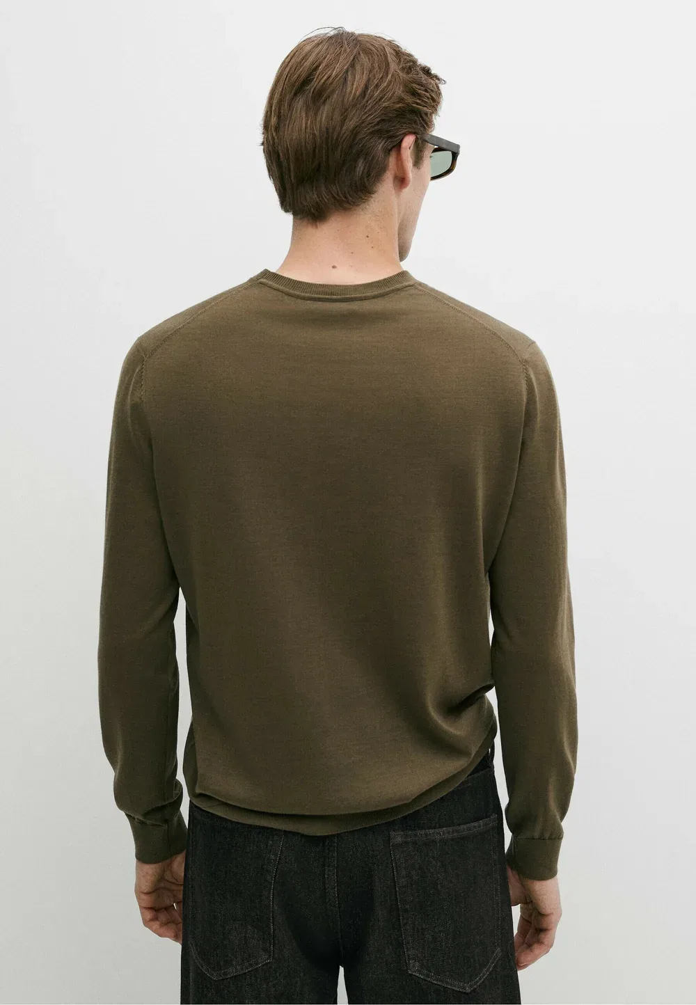 Вязаный свитер с круглым вырезом из 100% мериносовой шерсти Massimo Dutti, Olive — фото 3