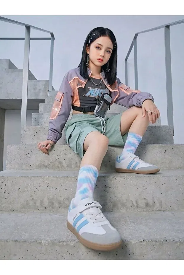 Детские спортивные туфли для девочек с липучкой Butik, Blue — фото 2