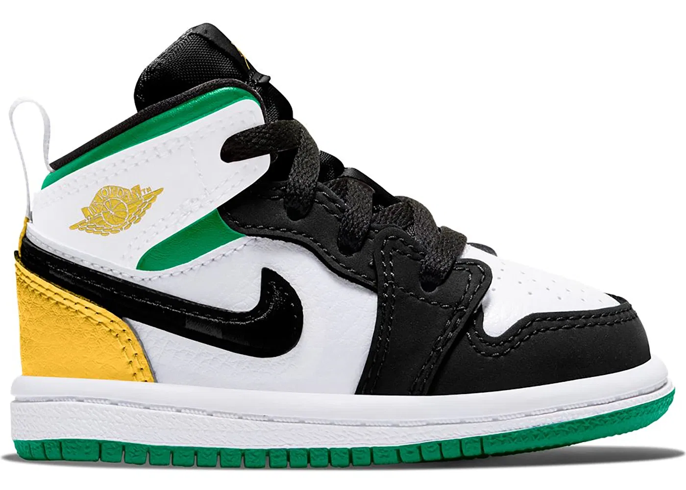 Детские кроссовки для мальчиков с принтом Jordan 1 Mid SE Jordan, White/Laser Orange-Black-Lucky Green