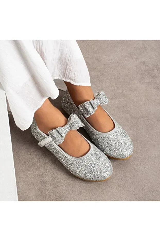 Детские балетки для девочек с пайетками Surpie Shoes, Silver