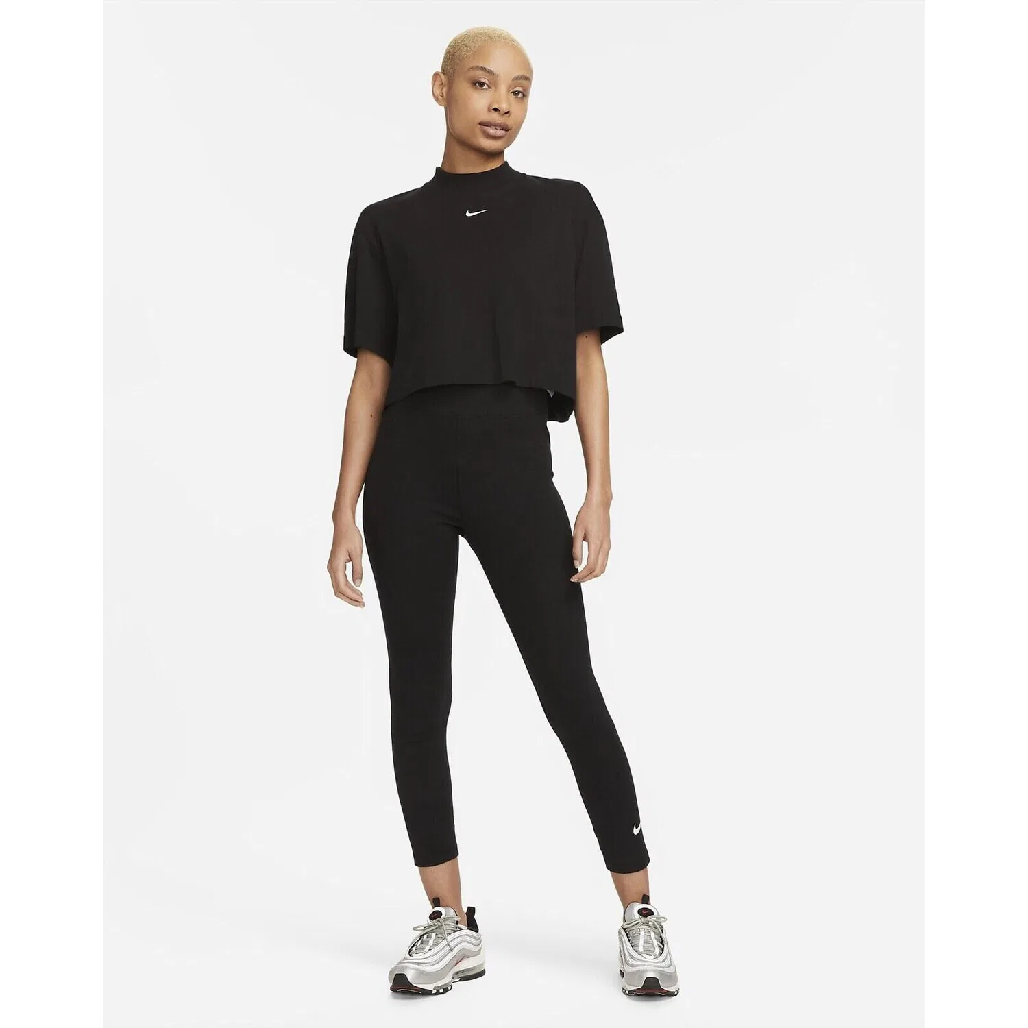 Женские леггинсы с высоким поясом Nike Tight NSW NK CLSC HR 7/8 TIGHT LBR, Черный — фото 4