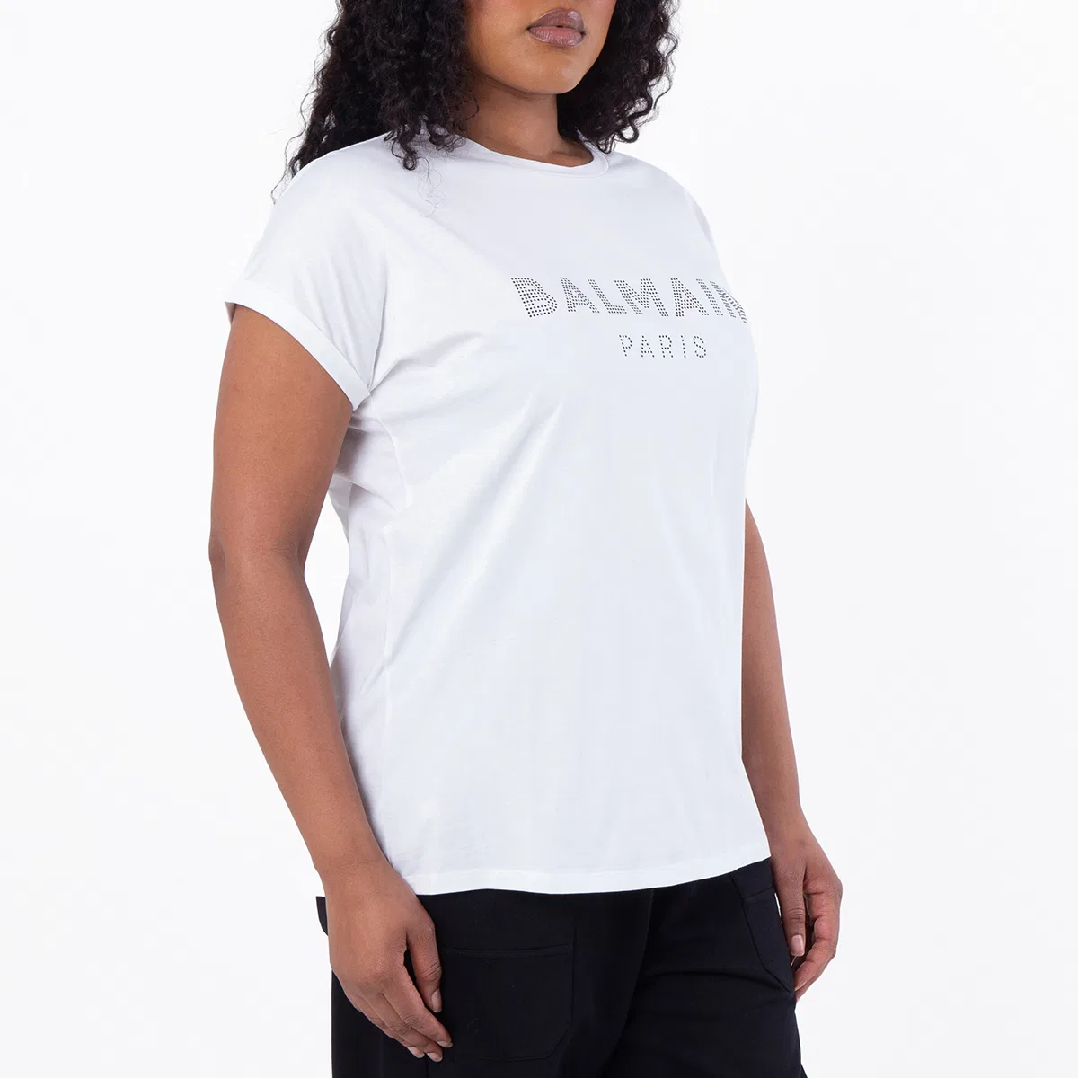 Футболка хлопковая с принтом Strass Logo Balmain, Gab Blanc/Noir — фото 2