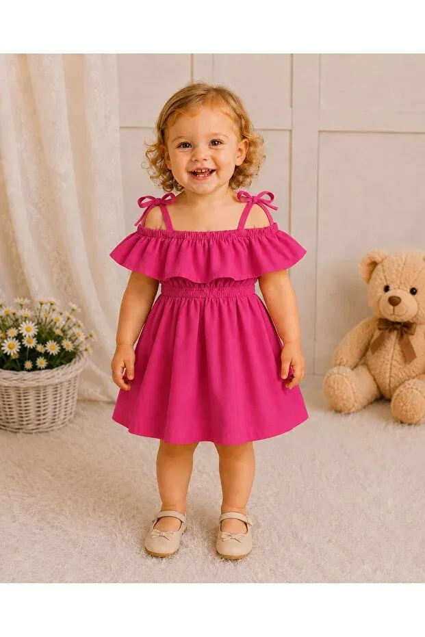 Детское платье для девочек с рюшами на плечах Moda Lina Baby, Fuchsia — фото 2