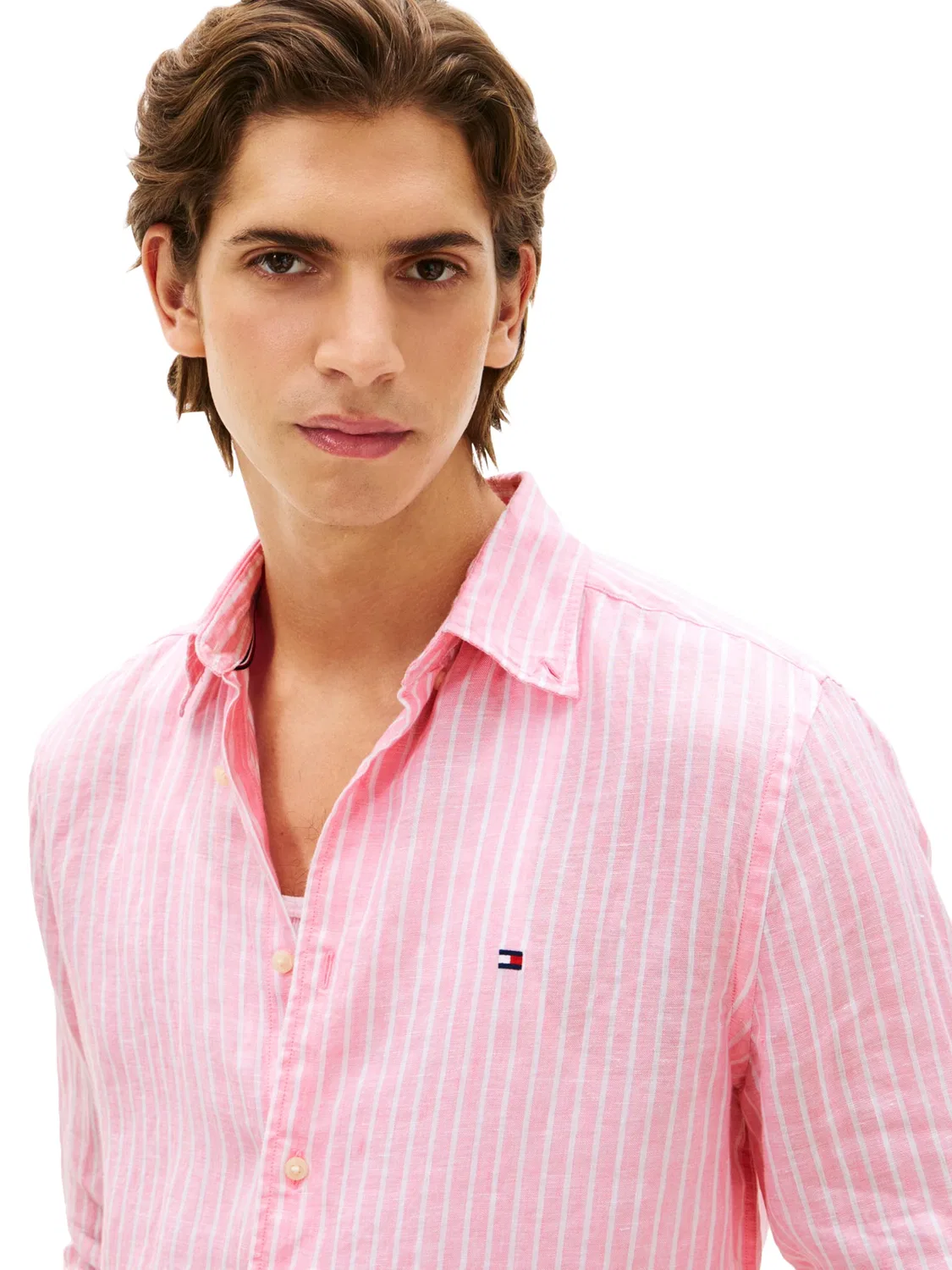 Мужская рубашка с длинным рукавом из льна Tommy Hilfiger, Classic Pink / Striped — фото 2