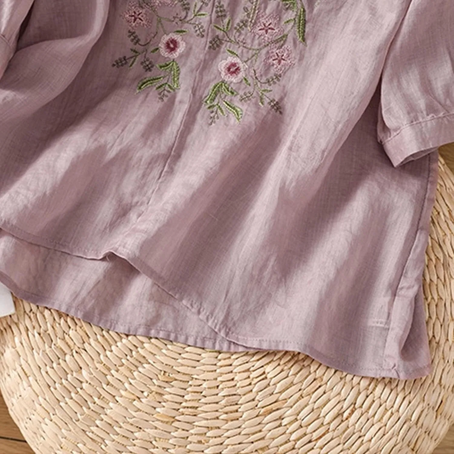 Женская туника с вышивкой Peasant Cotton Linen, #1-purple — фото 4