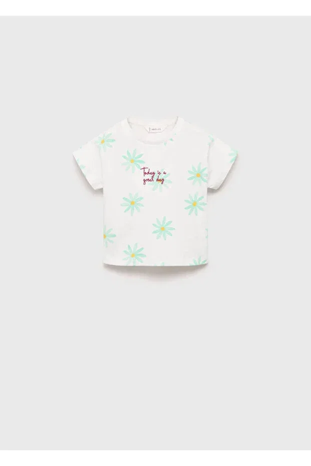 Детская футболка с вышивкой Mango Baby, Off White