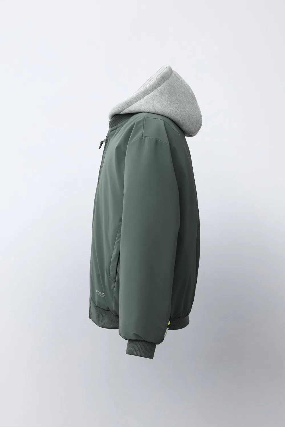 Резиновая куртка-бомбер со съемным капюшоном ZARA, Khaki — фото 4