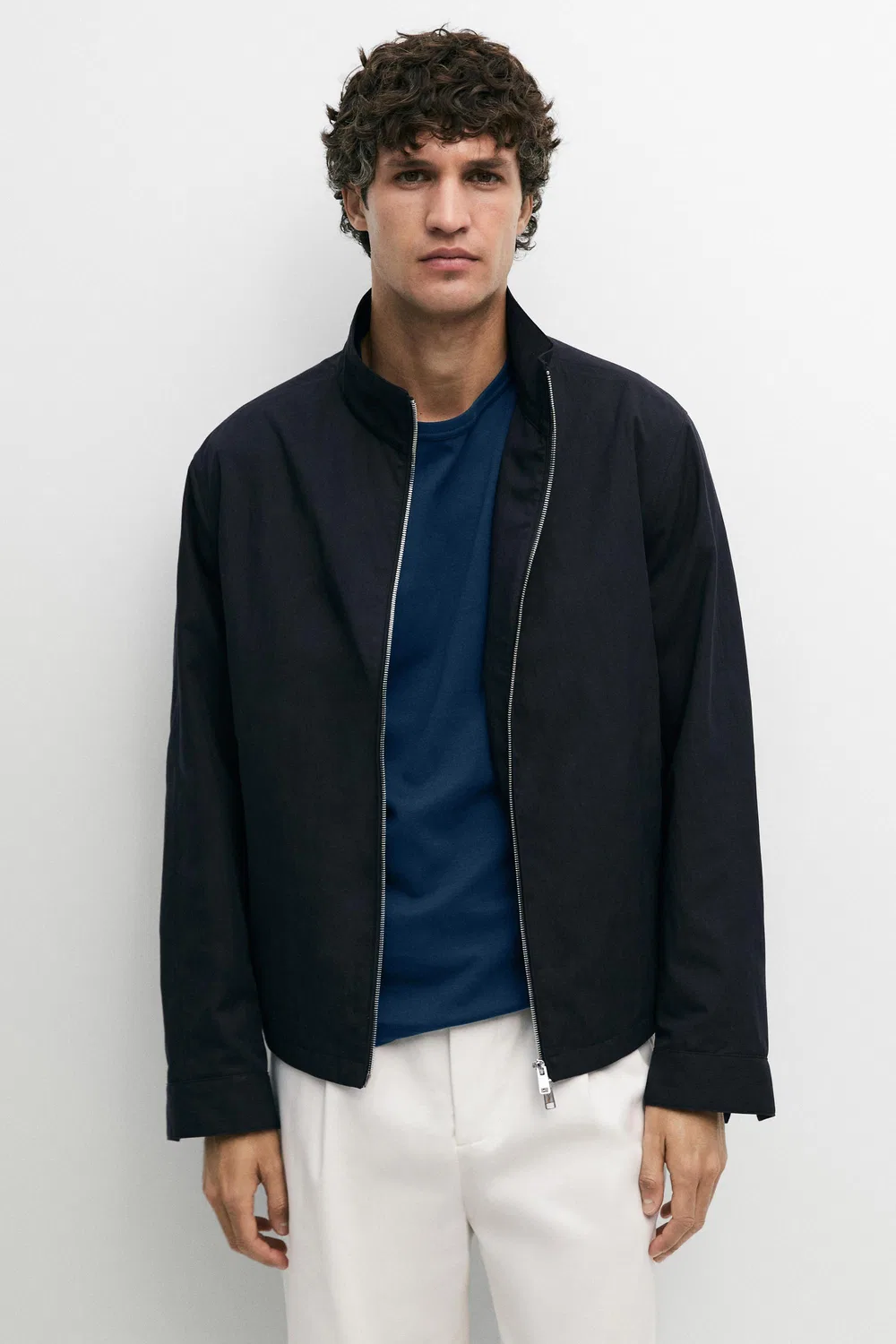 Куртка Massimo Dutti, с высоким воротником из смесовой хлопковой ткани, темно-синий — фото 2
