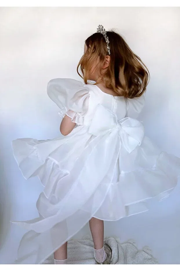 Детское платье для девочек с коротким рукавом-фонарик Linola Baby Kids, Ecru — фото 3