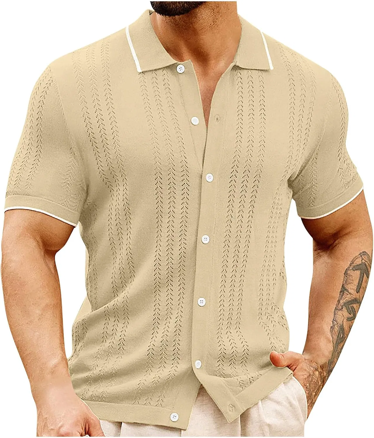 Мужская классическая футболка с отложным воротником Generic, Khaki