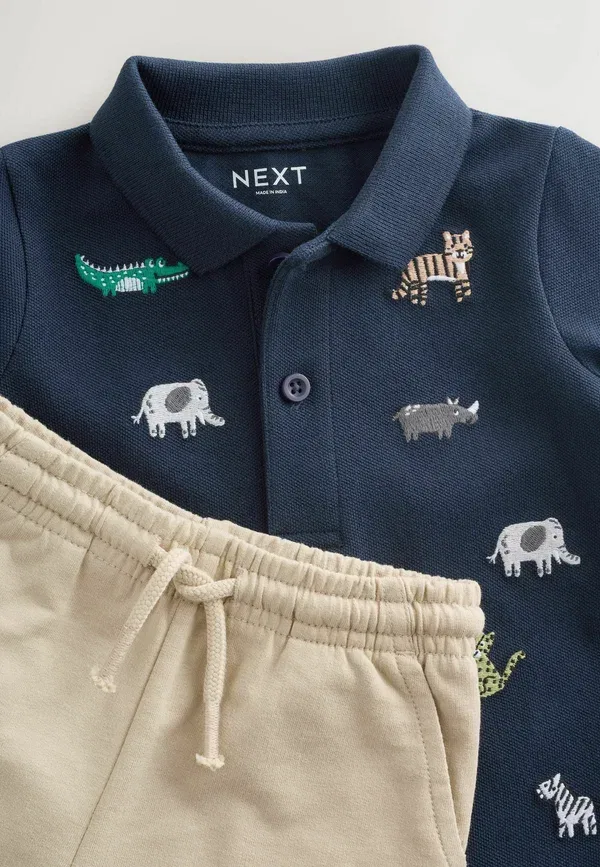 Комплект из поло и шорт с вышивкой сафари Next темно-синий All Over Embroidery Safari Animals — фото 2