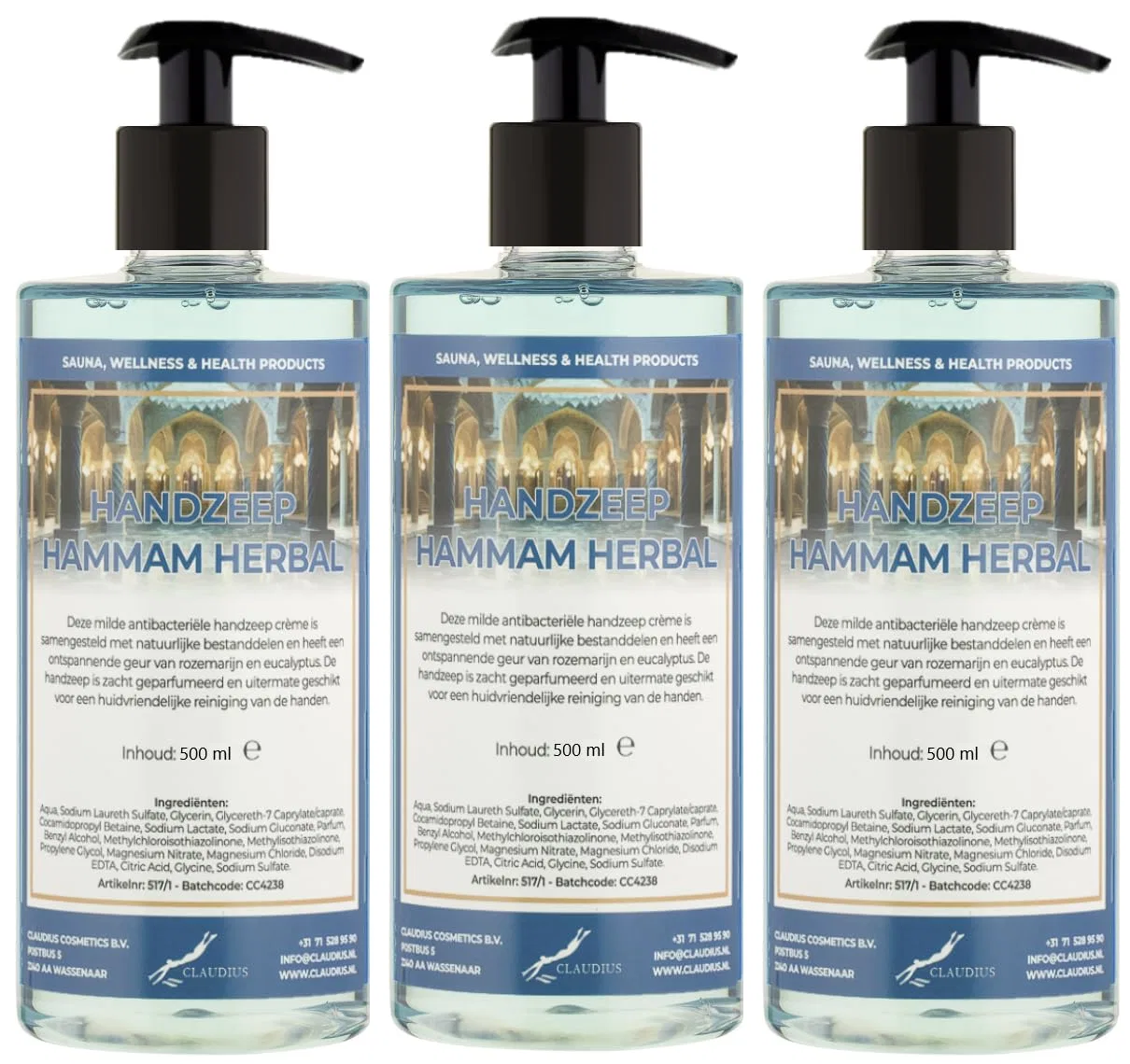 Жидкое мыло для рук Hammam Herbal, 3 x 500 мл, Claudius