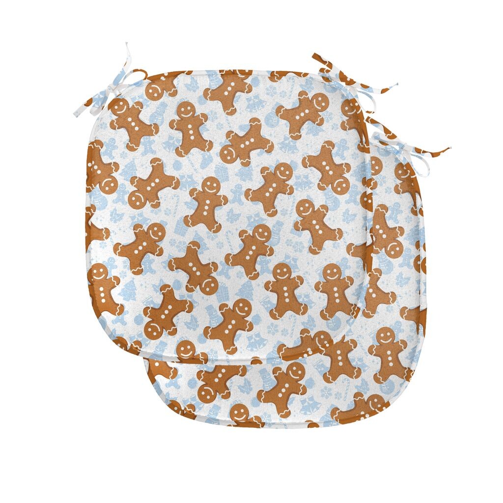 

ABAKUHAUS Пряничный человечек, обеденный стул, подушка, плитка, декоративная водонепроницаемая подушка с ремнями для кухонных сидений, 40 см x 40 см, упаковка из 2 шт., бледно-карамельно-голубой