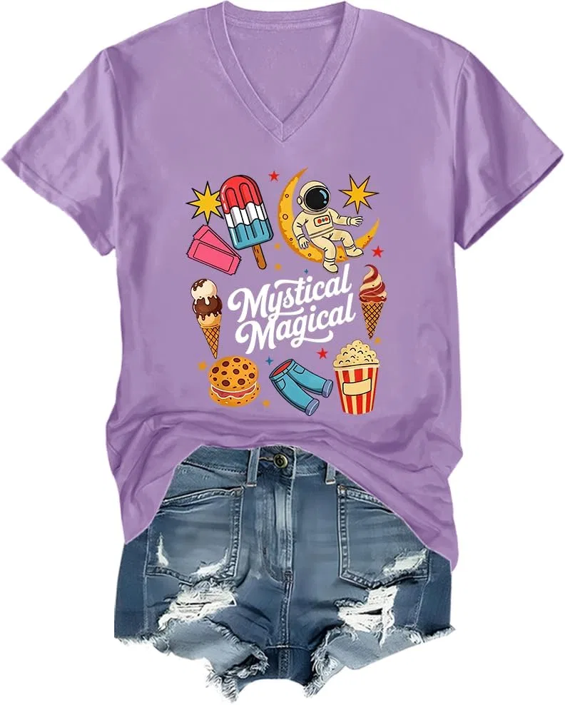 Женская футболка с графическим принтом V-neck, Light Purple
