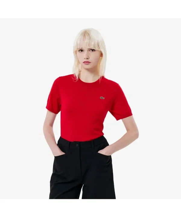 Свитер женский Lacoste 240, с коротким рукавом, мягкая шерсть, бежевый