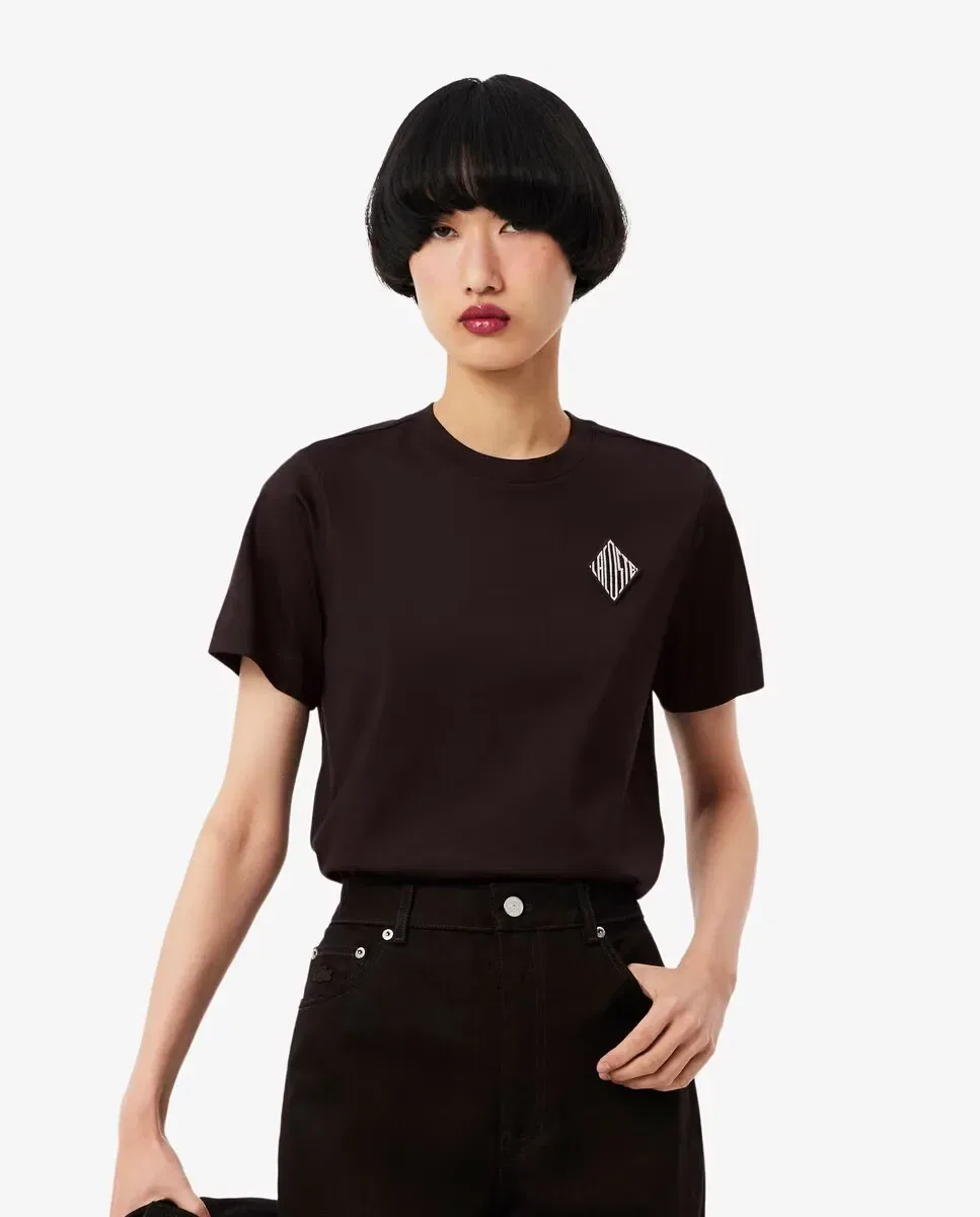 Футболка Lacoste женская хлопковая с принтом, Marrón