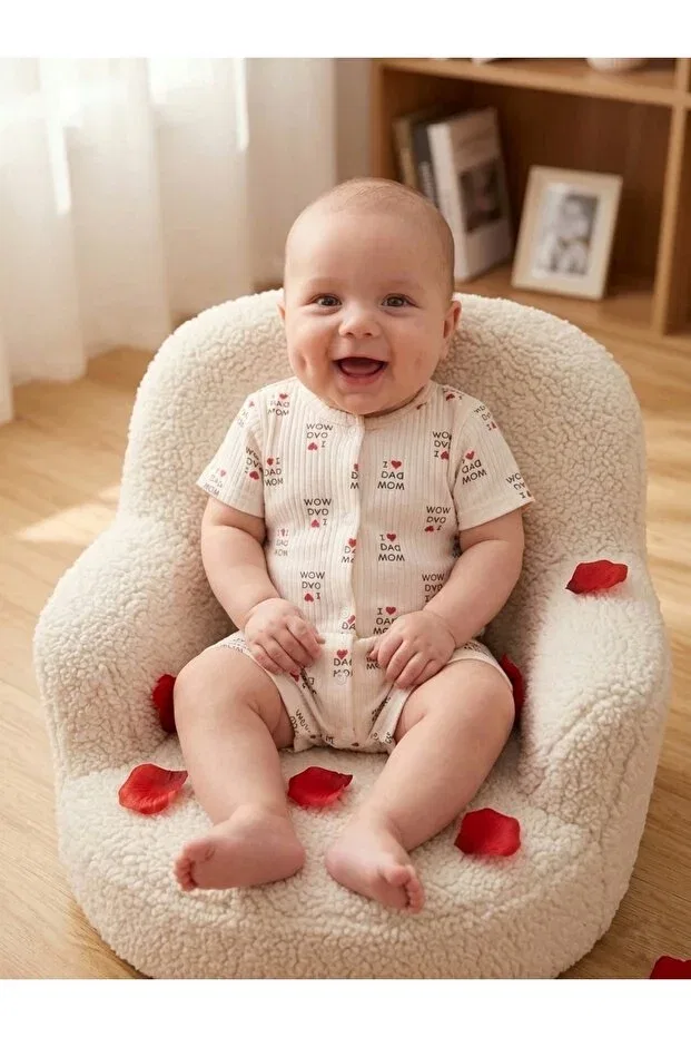 Детский комбинезон с коротким рукавом с принтом Omy, Mom&Dad — фото 3