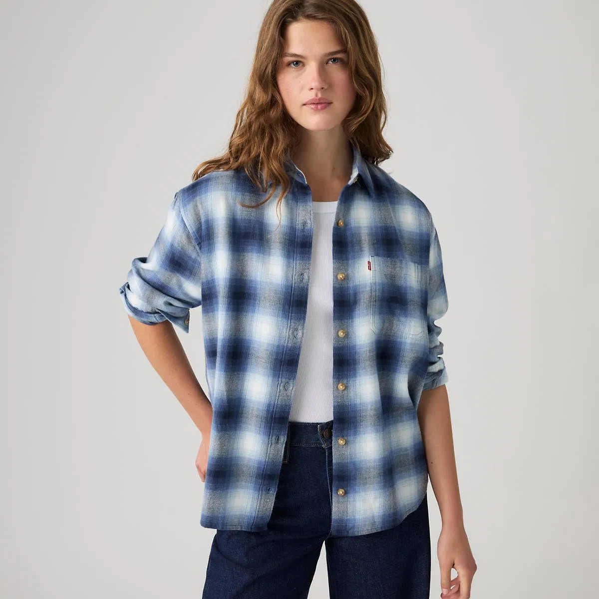 Фланелевая рубашка на пуговицах Nash Levi's, Vesa Shadow Plaid Niagara Mist - Blue