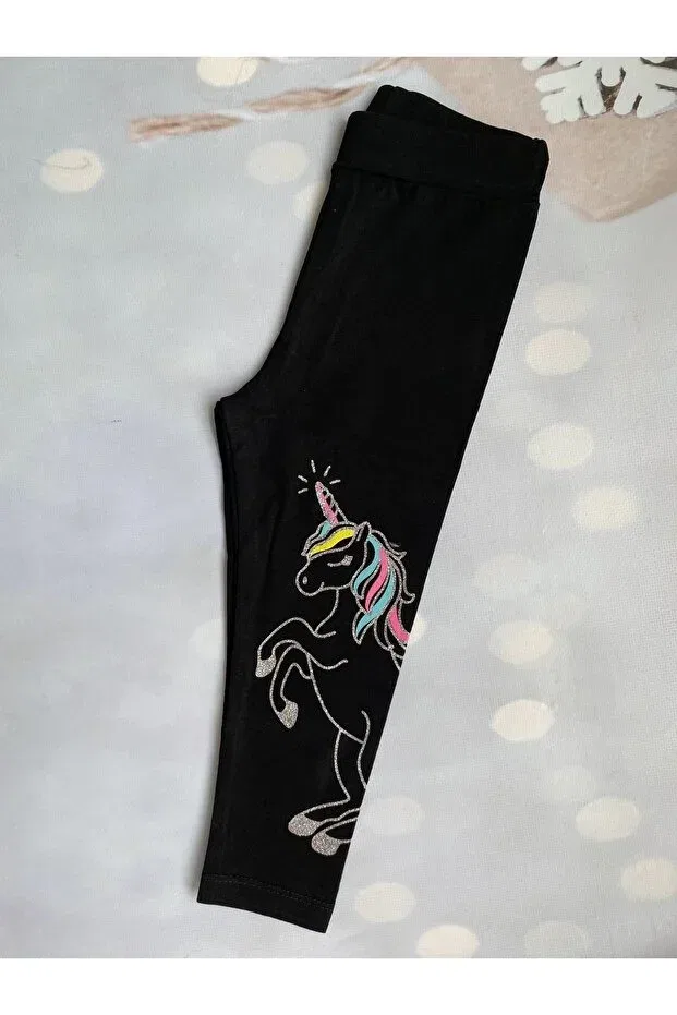 Детские леггинсы для девочек с принтом Mini Kids Baby, Dark Black — фото 2