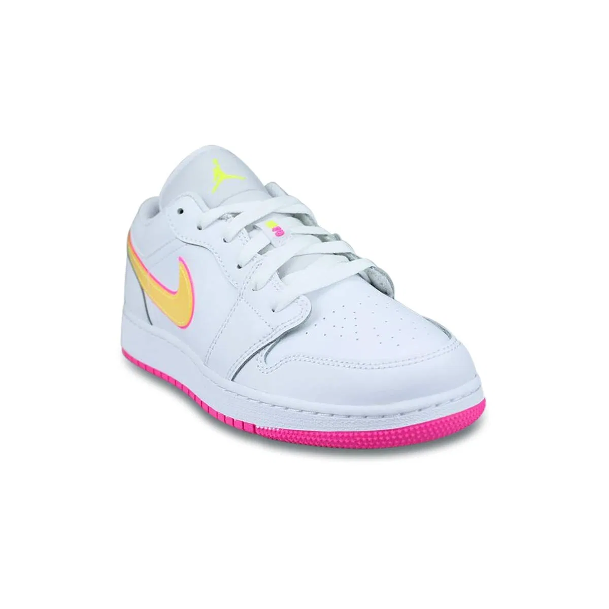 Детские кроссовки для мальчиков Air Jordan 1 Low Edge Glow Gs NIKE, White Lemon Venom Pink Blast — фото 3
