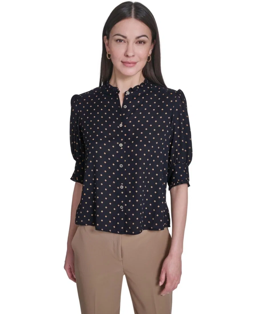 Блуза с воротником и рюшами Tommy Hilfiger, Midnight/Tobacco Brown