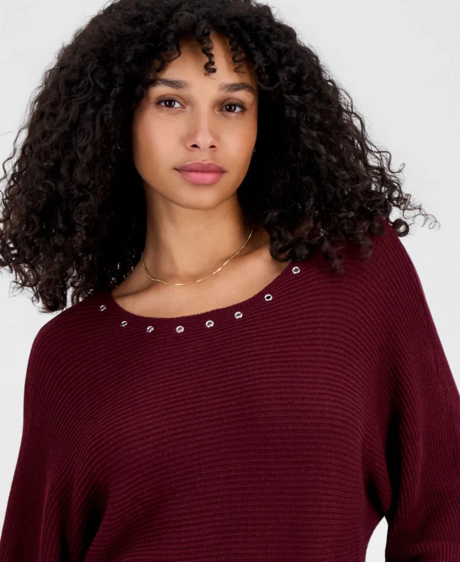 Свитер с люверсами и лодочным вырезом, модель Grommet Boat-Neck Rebellious One, Wine — фото 2