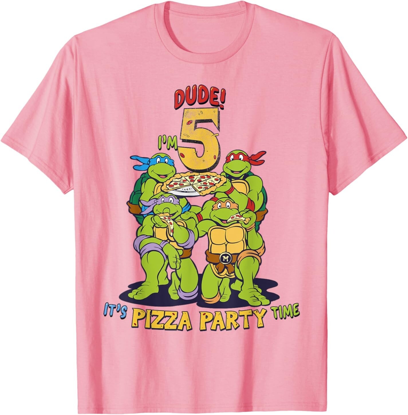 

Мужская футболка Teenage Mutant Ninja Turtles I'm 5 Dude Pizza Birthday Party, розовый