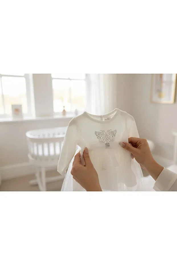 Детское платье из тюля с принтом Bowknot Balbeybi, White