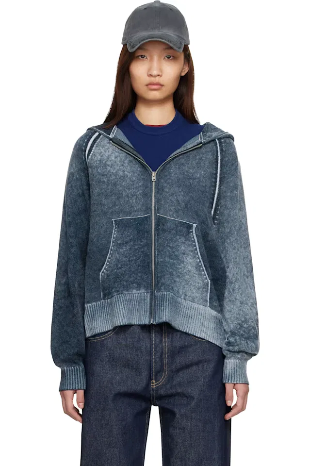Темно-синее худи на молнии Acne Studios