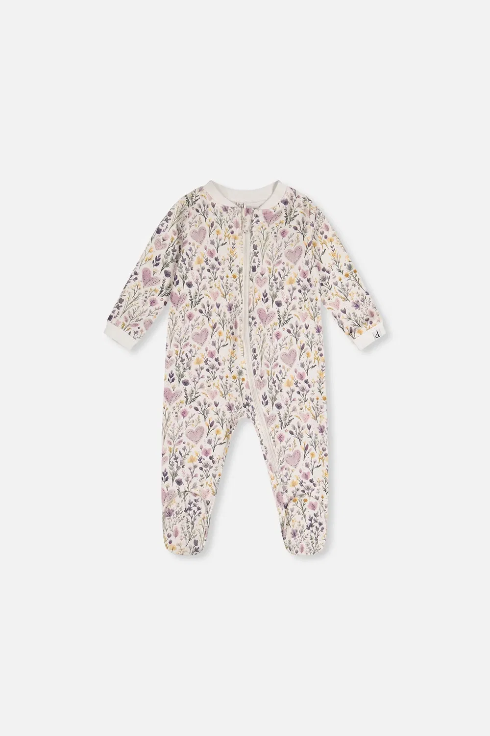 Детский комбинезон-пижама с длинным рукавом и принтом сердечки Deux par Deux, Beige With Hearts Print