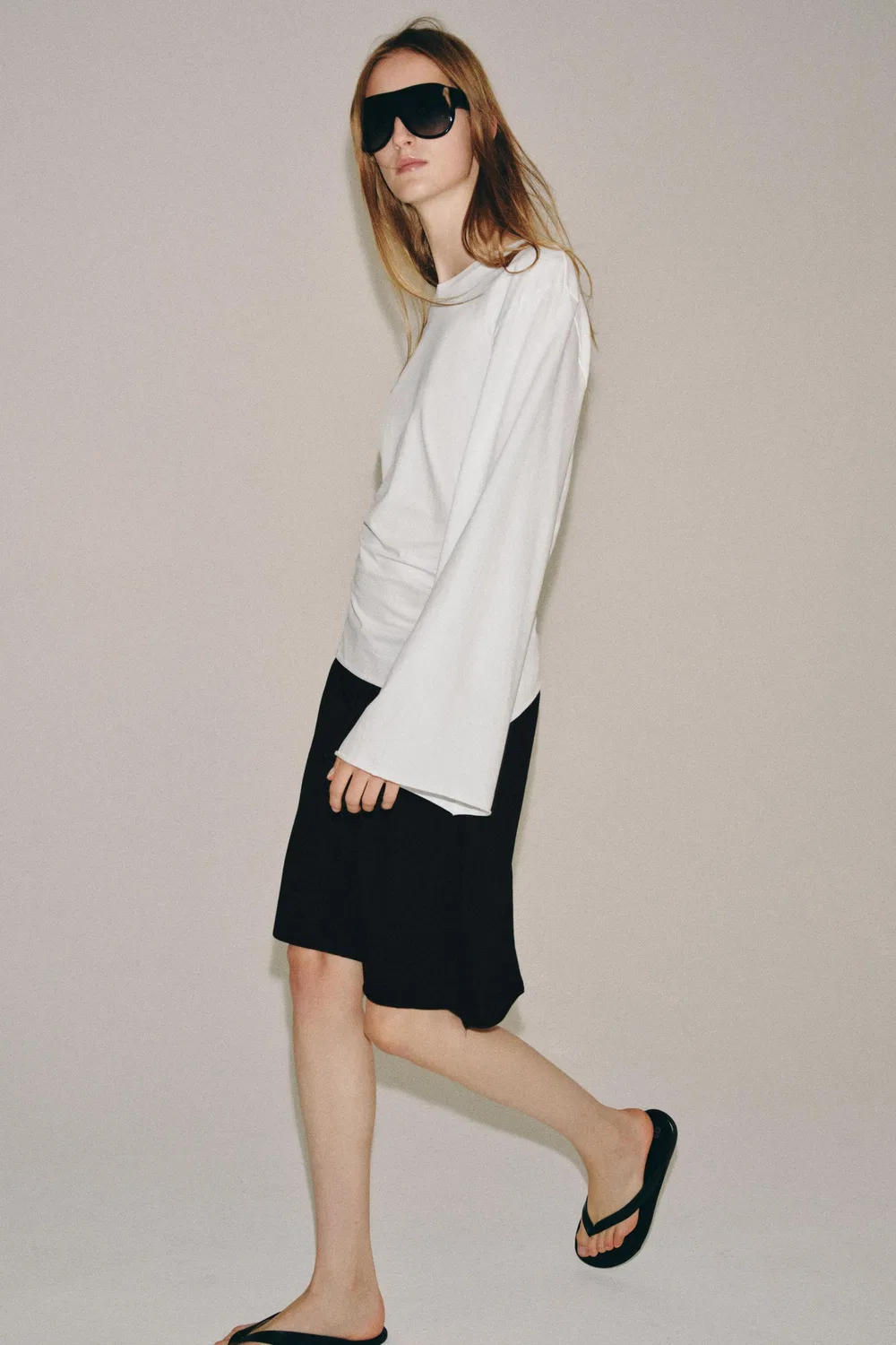 Хлопковая футболка с длинным рукавом ZARA, White — фото 3