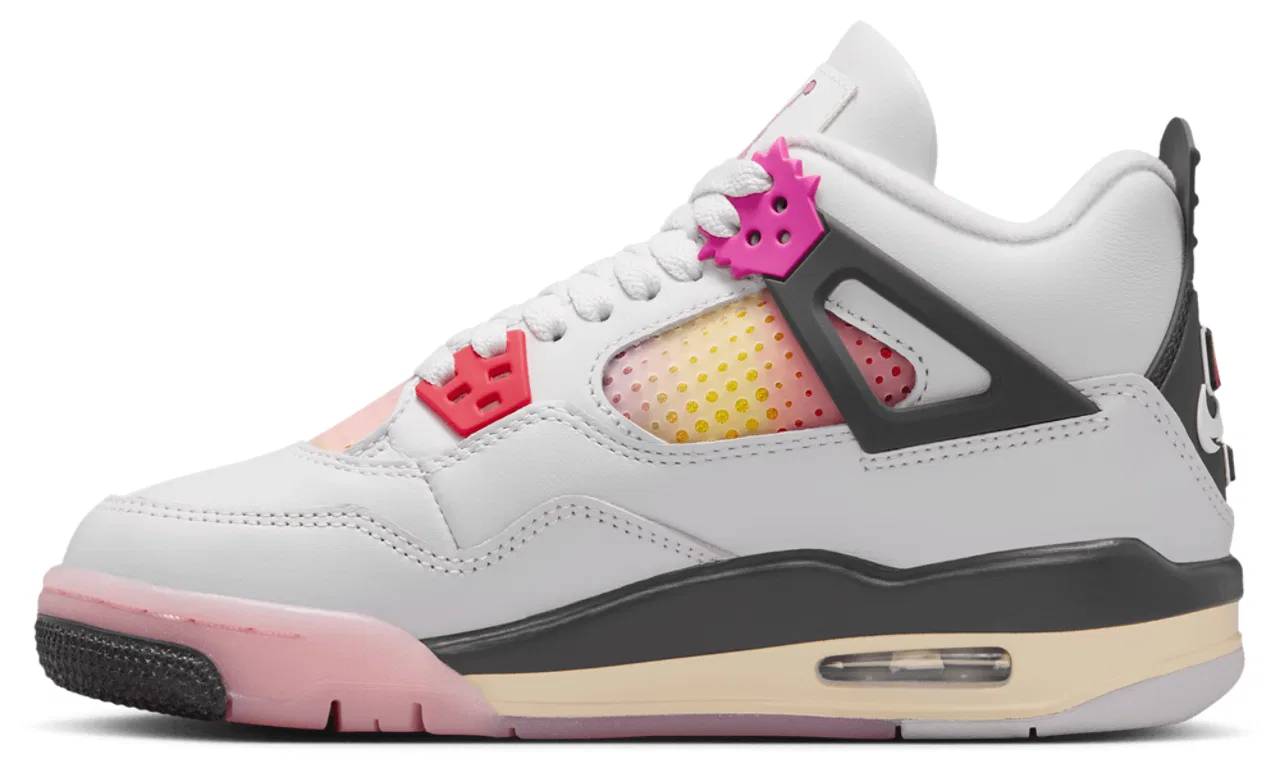 Детские кроссовки для девочек с кожаным верхом Jordan Retro 4, Tan/Gray/Pink — фото 2