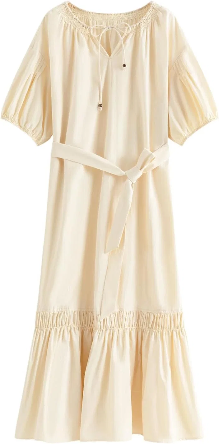 Женское повседневное платье миди V-neck A-line, Light Yellow