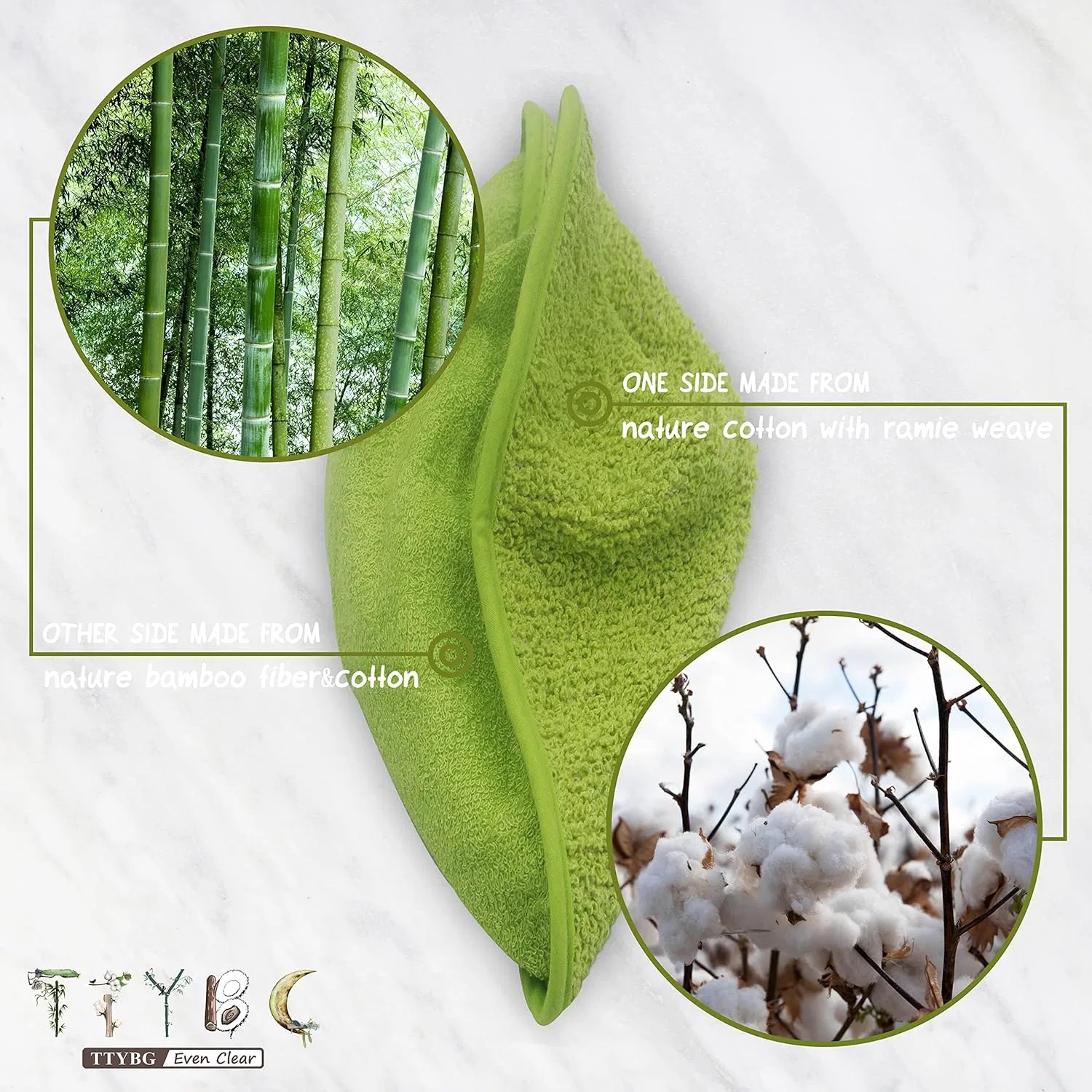 Мочалка для лица двусторонняя, TTYBG, 4 шт, 25x25 см, Cream White/Green — фото 3