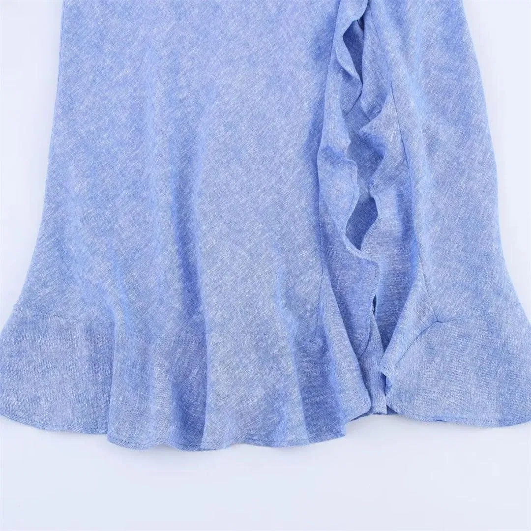 Женское платье-комбинация с декоративными бретелями, Black/Blue — фото 2