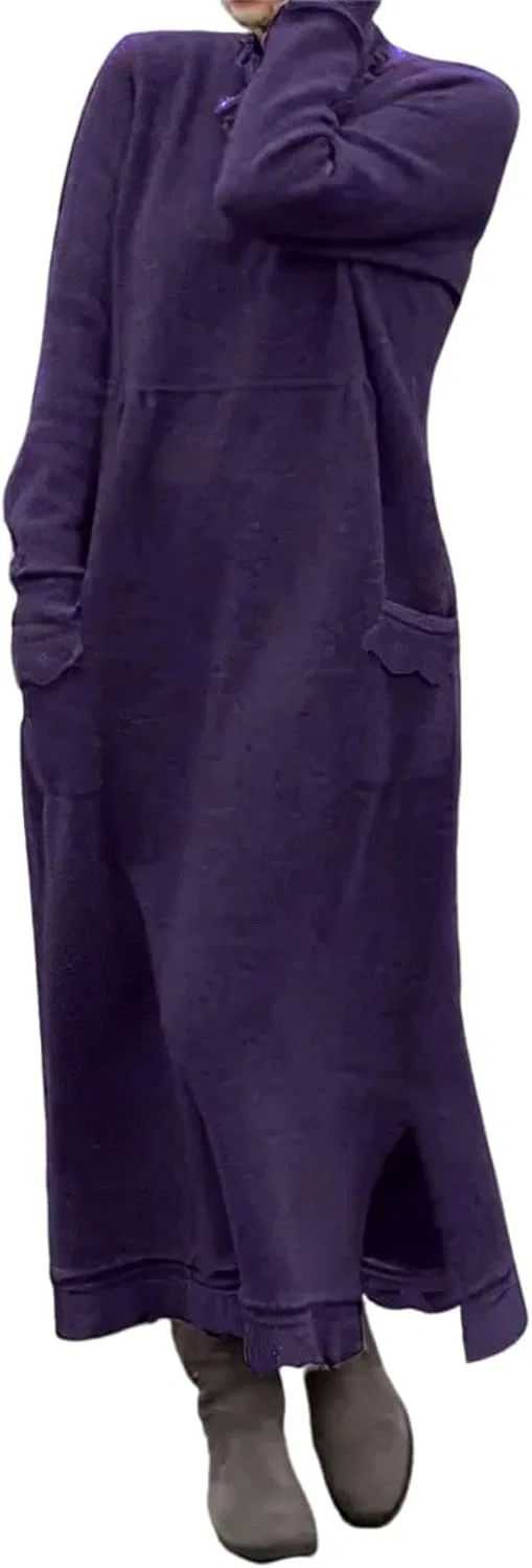 Женское флисовое макси-платье с кружевной отделкой, Purple
